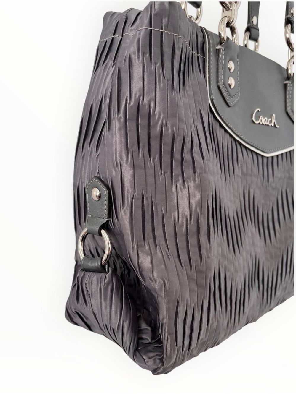 Coach 2012 Ashley Gathered Satin Carryall Satchel Silver/Grey NWOT - Picture 4 of 9